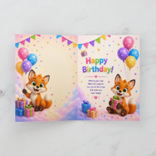 Cute Fox Happy Birthday Card for Kids