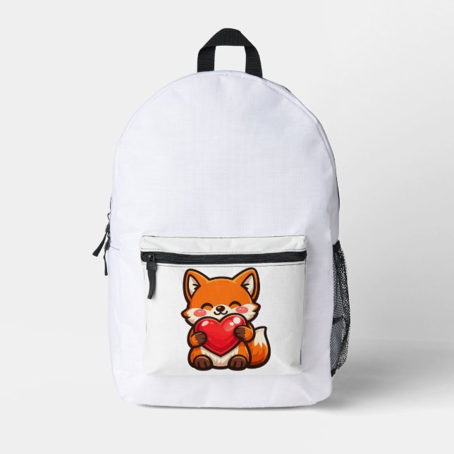 Cute Fox Heart Backpack – Kawaii Fox with Red Hear (Front)