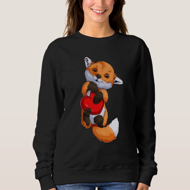 Cute Fox Heart Valentine's Day Boys Kids Fox Anima Sweatshirt (Front)