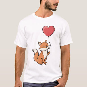Cute Fox Holding a Red Heart Balloon T-Shirt