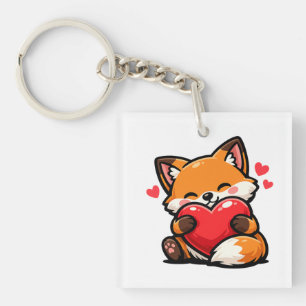 Cute Fox Hugging Heart – Kawaii Love Animal Key Ring
