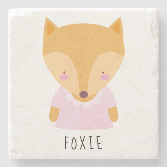 Cute Fox Illustration - Customisable Stone Coaster (Front)