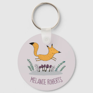 Cute Fox Illustration Kids Name Key Ring