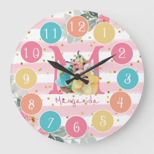 Cute Fox Illustration Sweet Monogram Large Clock