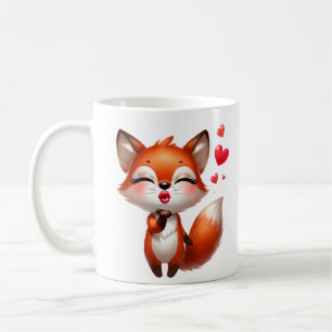 Cute Fox Illustration with Hearts Coffee Mug