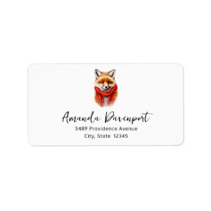 Cute Fox in a Red Scarf Autumn Image Address Label