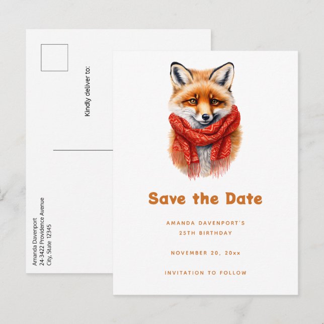 Cute Fox in a Red Scarf Autumn Image Announcement Postcard (Front/Back)