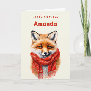 Cute Fox in a Red Scarf Autumn Image Birthday Card