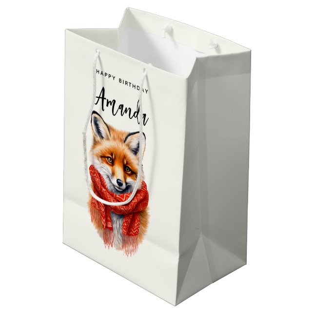 Cute Fox in a Red Scarf Autumn Image Birthday Medium Gift Bag (Back Angled)