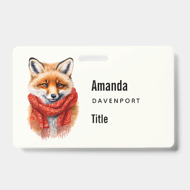 Cute Fox in a Red Scarf Autumn Image Business ID Badge (Front)