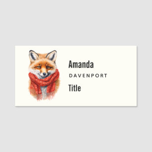 Cute Fox in a Red Scarf Autumn Image Business Name Tag