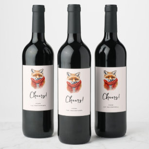 Cute Fox in a Red Scarf Autumn Image Cheers Wine Label