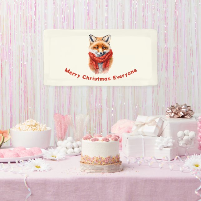 Cute Fox in a Red Scarf Autumn Image Christmas Banner (Party)