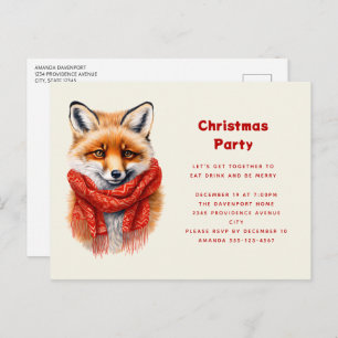Cute Fox in a Red Scarf Autumn Image Christmas Invitation Postcard