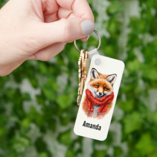 Cute Fox in a Red Scarf Autumn Image Key Ring