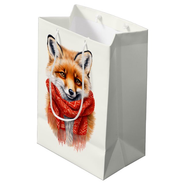 Cute Fox in a Red Scarf Autumn Image Medium Gift Bag (Back Angled)