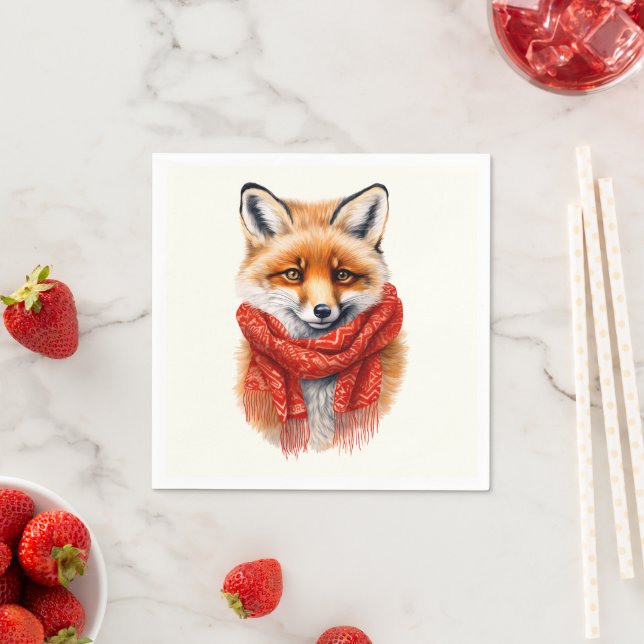 Cute Fox in a Red Scarf Autumn Image Napkin (Insitu)