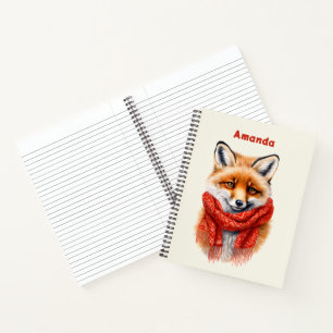 Cute Fox in a Red Scarf Autumn Image Notebook