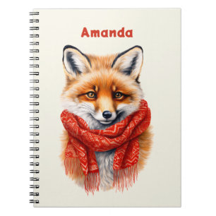 Cute Fox in a Red Scarf Autumn Image Notebook