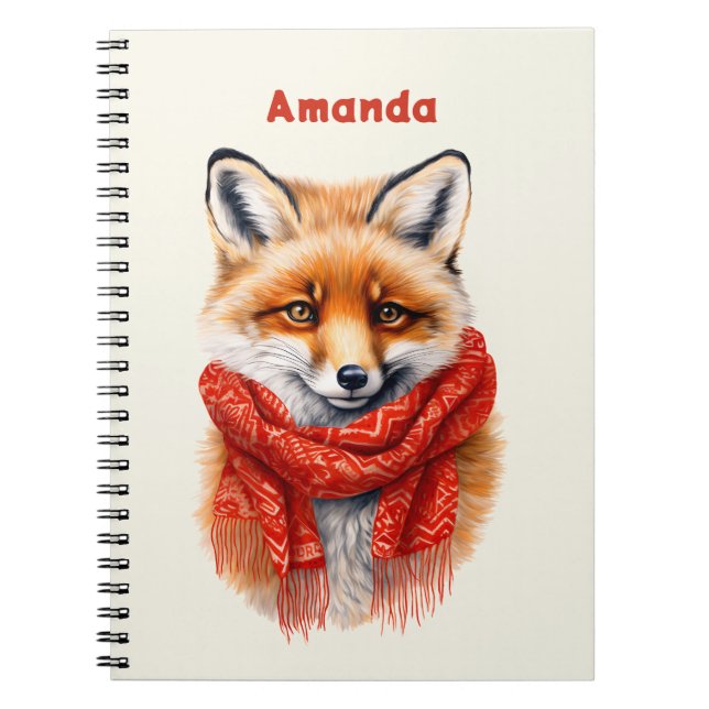 Cute Fox in a Red Scarf Autumn Image Notebook (Front)