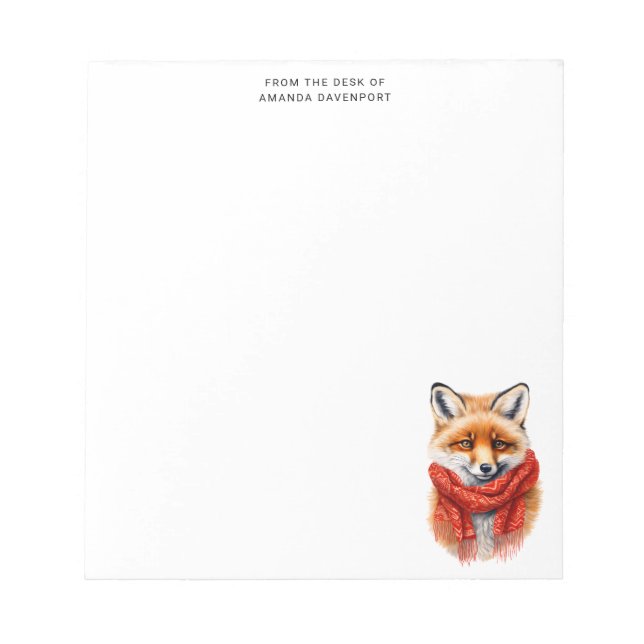 Cute Fox in a Red Scarf Autumn Image Notepad (Front)