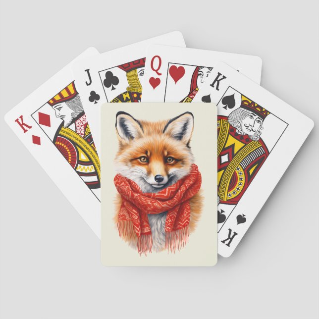 Cute Fox in a Red Scarf Autumn Image Playing Cards (Back)