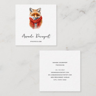 Cute Fox in a Red Scarf Autumn Image Square Business Card