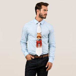 Cute Fox in a Red Scarf Autumn Image Tie