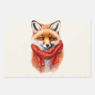 Cute Fox in a Red Scarf Autumn Image Wrapping Paper Sheet
