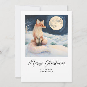 Cute Fox in a Winter Landscape under the Full Moon Holiday Card