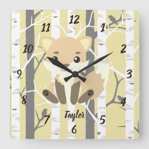 Cute Fox in a Woodland Setting Square Wall Clock