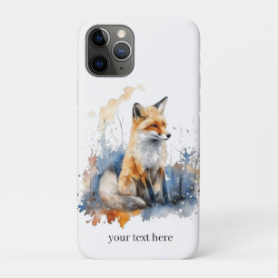 Cute fox in blue and orange watercolor iPhone 11 pro case