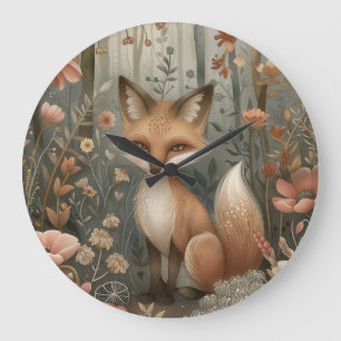 Cute Fox in Forest Large Clock