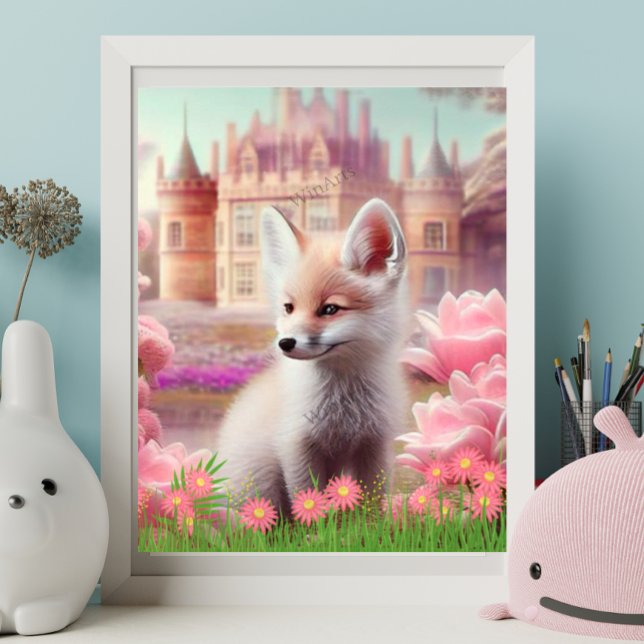 Cute Fox in garden fairytale castle Art Nursery Poster (Creator Uploaded)
