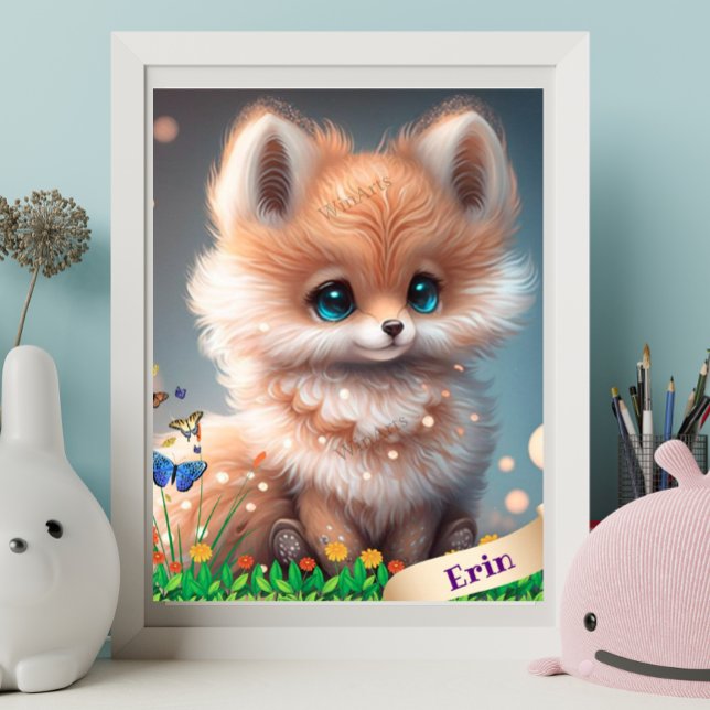 Cute Fox in Garden of Flowers Personalised Art  Poster (Creator Uploaded)