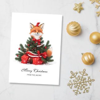 Cute Fox in Red Santa Hat Christmas Personalised Holiday Card