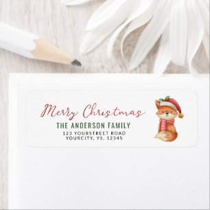 Cute fox in santa hat Merry Christmas Return Address Label