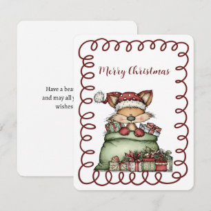 Cute Fox In Santa's Sack of Presents Holiday Card