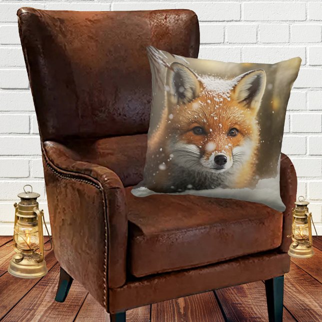 Cute Fox in Snow Winter  Cushion (Creator Uploaded)