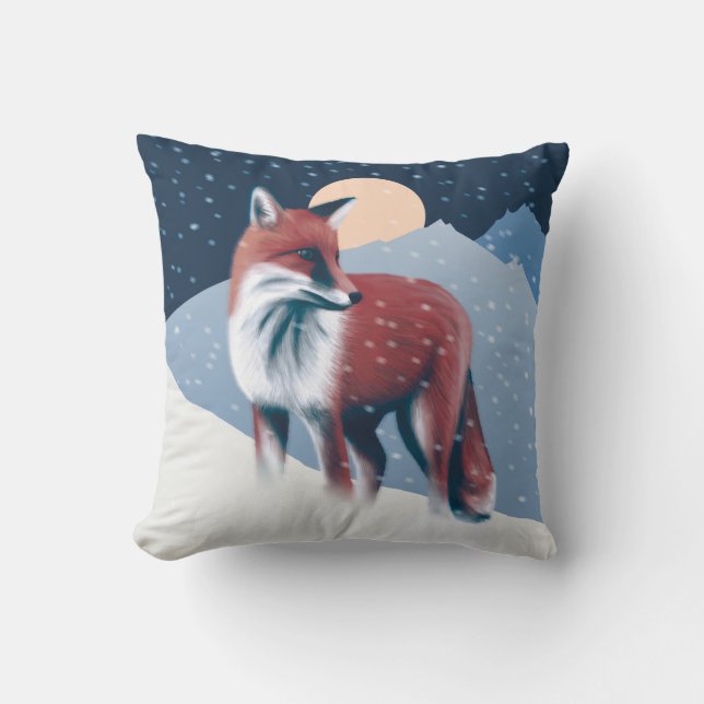 Cute Fox In The Winter Snow Illustration Cushion (Front)