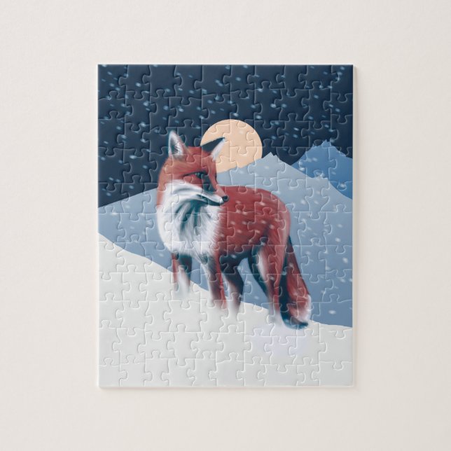 Cute Fox In The Winter Snow Illustration Jigsaw Puzzle (Vertical)