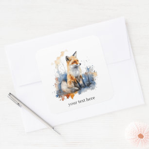 Cute fox in watercolor, customisable square sticker