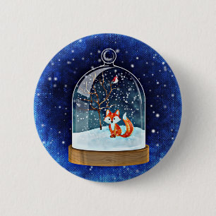 Cute fox inside a snow globe 6 cm round badge