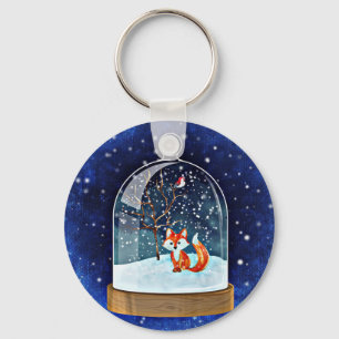 Cute fox inside a snow globe key ring