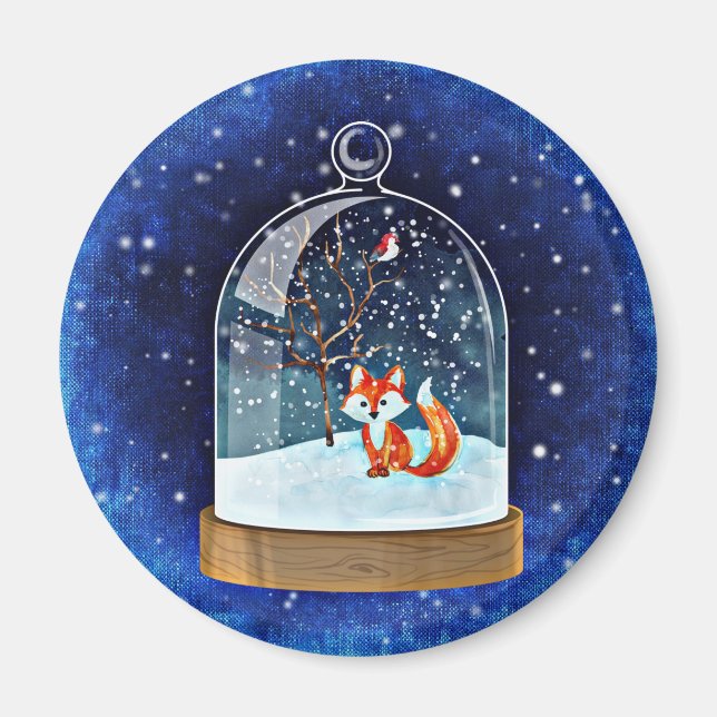 Cute fox inside a snow globe magnet (Front)
