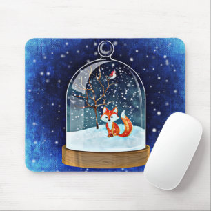 Cute fox inside a snow globe mouse pad