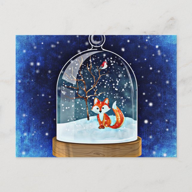 Cute fox inside a snow globe postcard (Front)