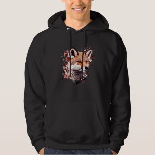 Cute Fox Japanese  Cherry Blossom Flower Artwork Hoodie