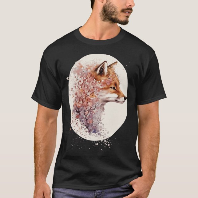 Cute Fox Japanese Cherry Blossom Sakura T-Shirt (Front)