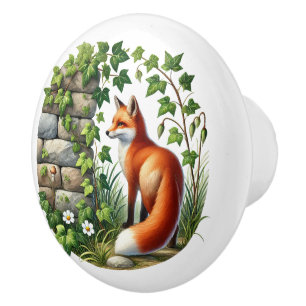 Cute fox kids room ceramic knob
